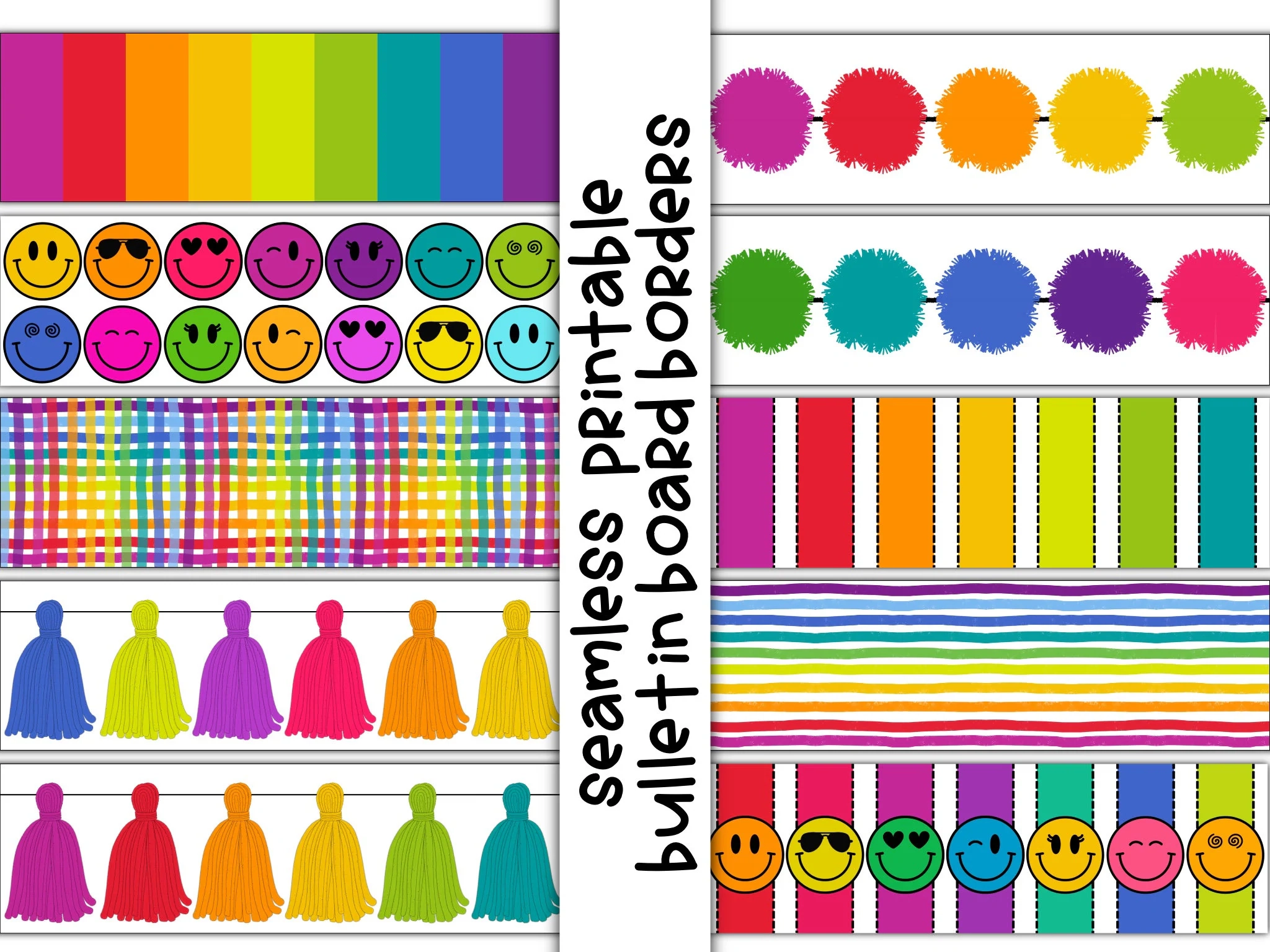 Printable Bulletin Board Borders Rainbow Classroom Decor PDF Etsy