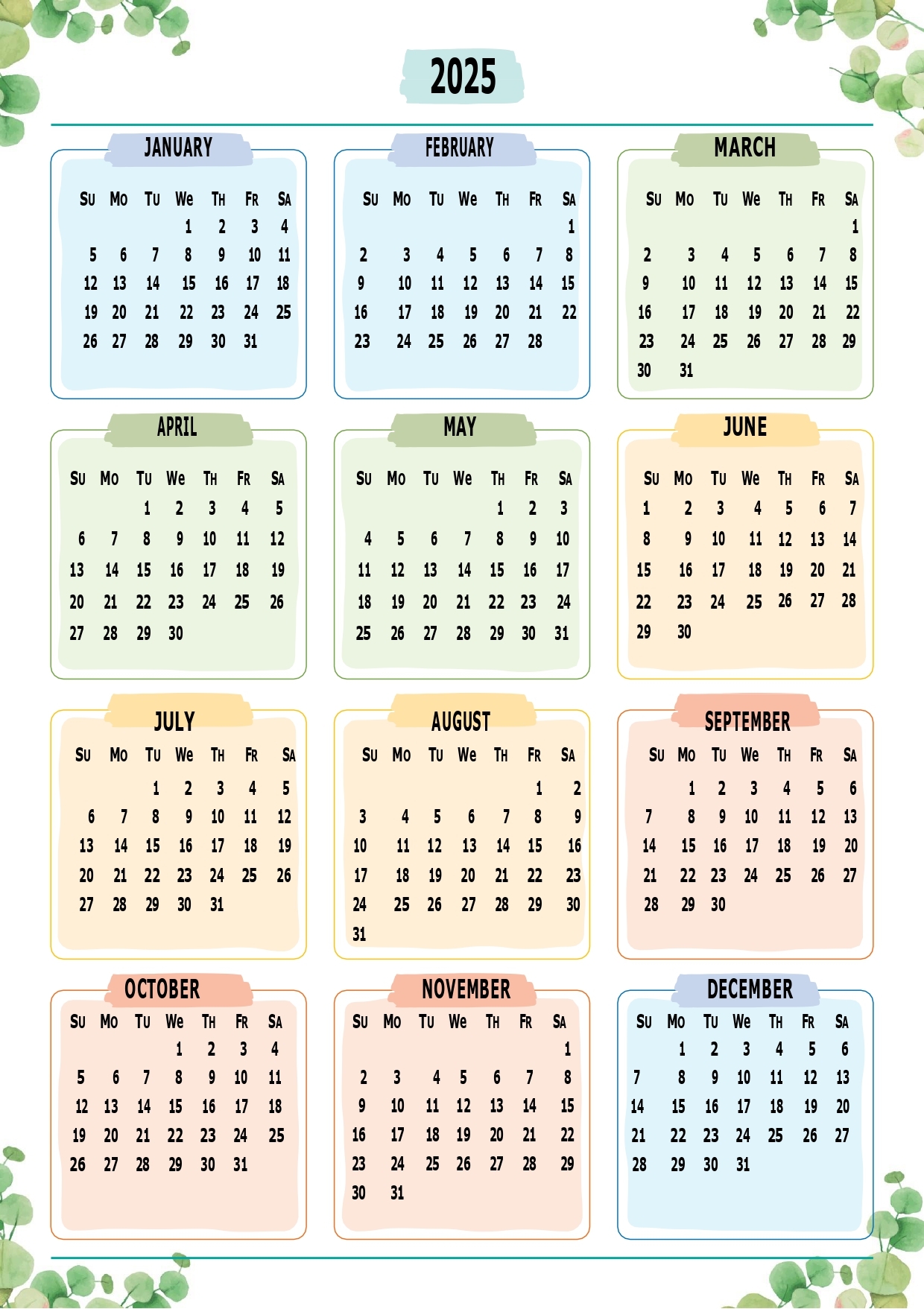 Printable Calendar 2025 One Page With Holidays Single Page 2025 