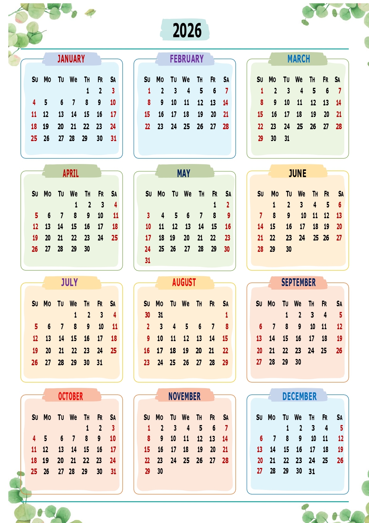 Calendar Printable Design 2026