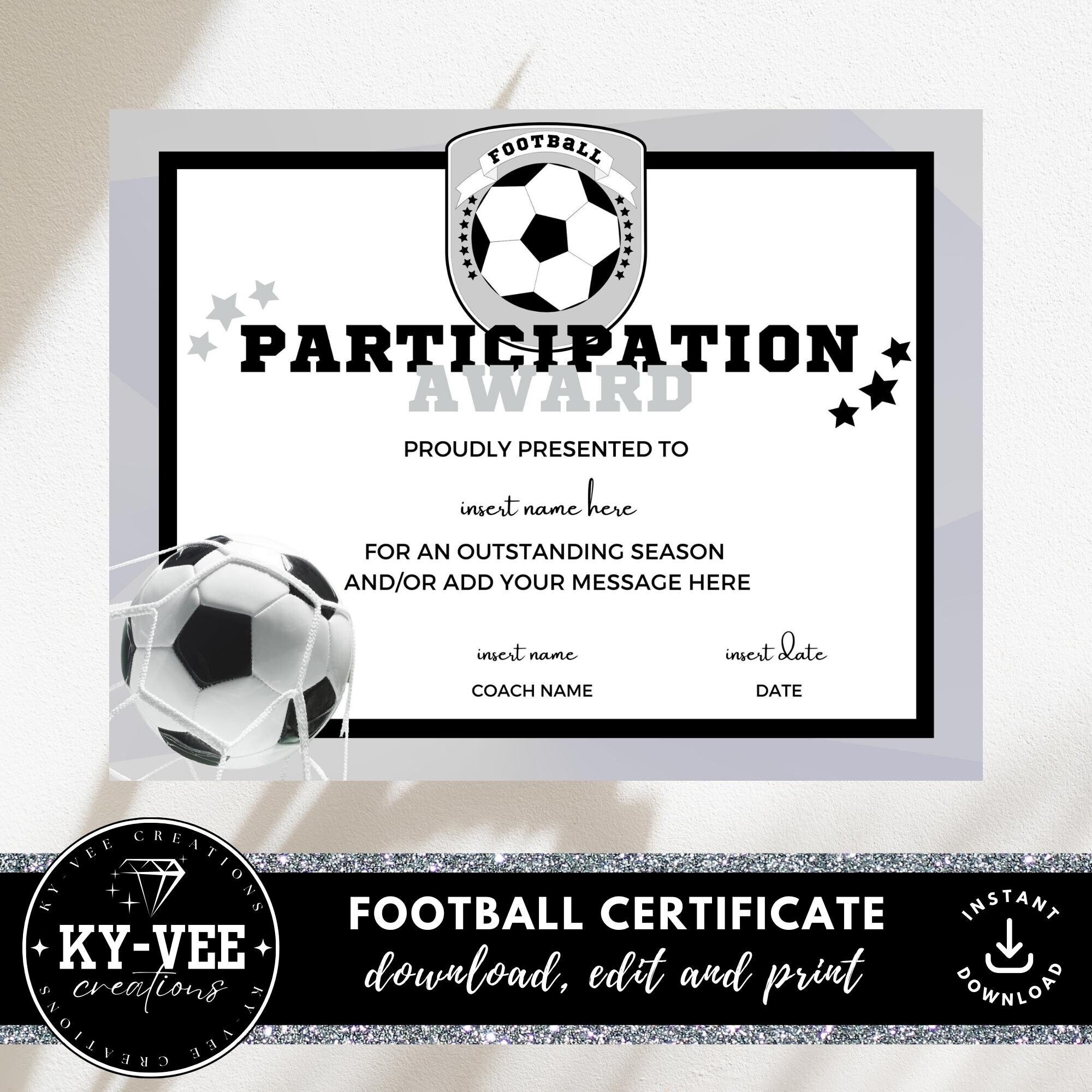 Printable Football Award Certificate INSTANT DOWNLOAD Editable 