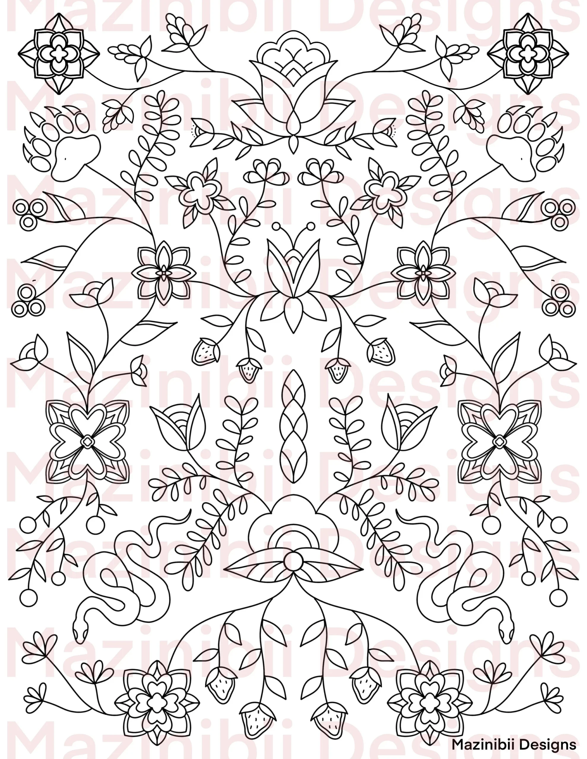 Printable Ojibwe Floral Coloring Pages By Mazinibiidesigns 2 Pages 