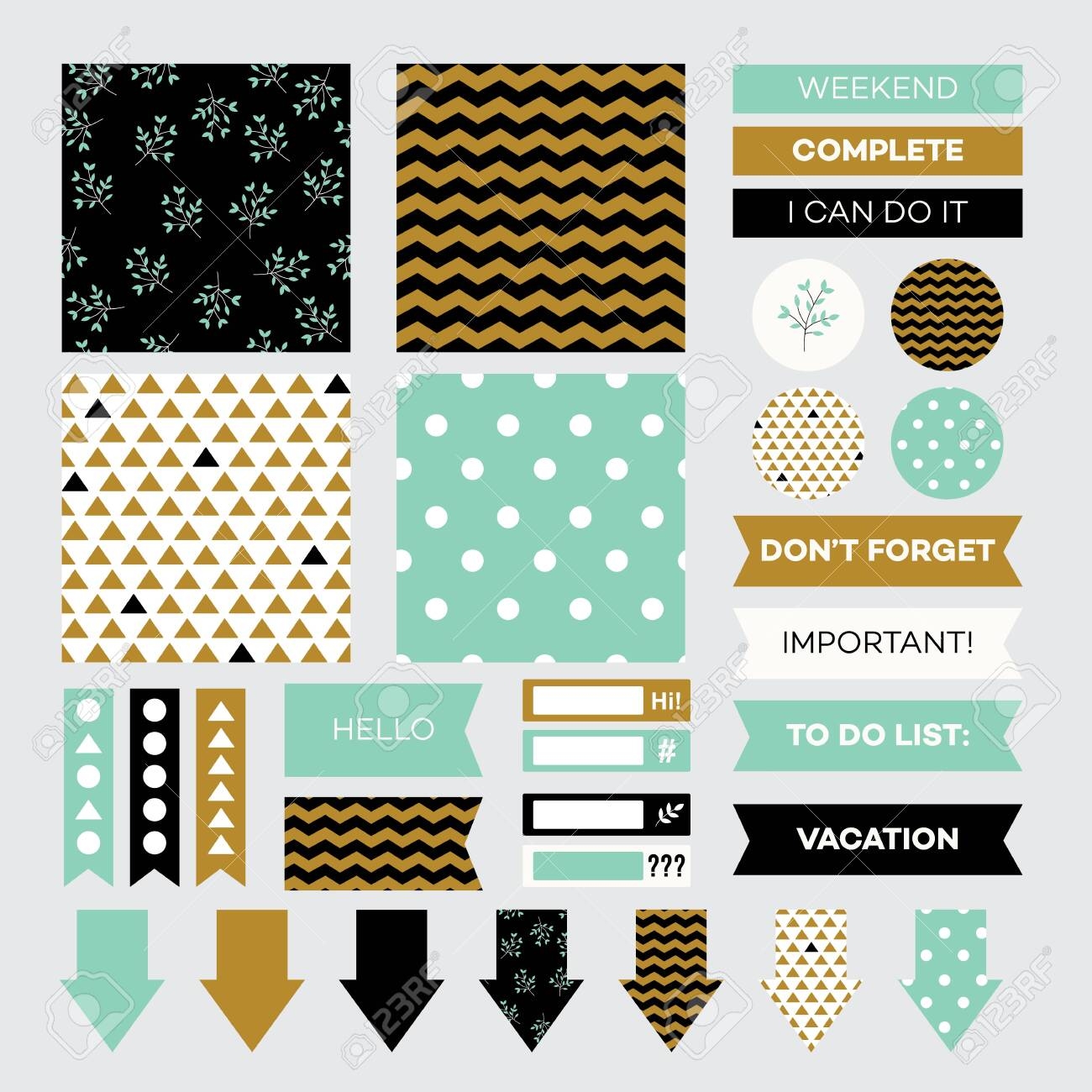Printable Planner Stickers With Geometric Patterns Set For 