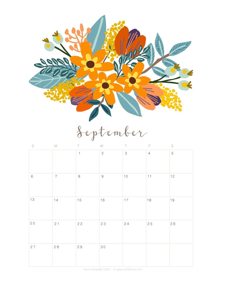 Printable September 2020 Calendar Monthly Planner 2 Designs 