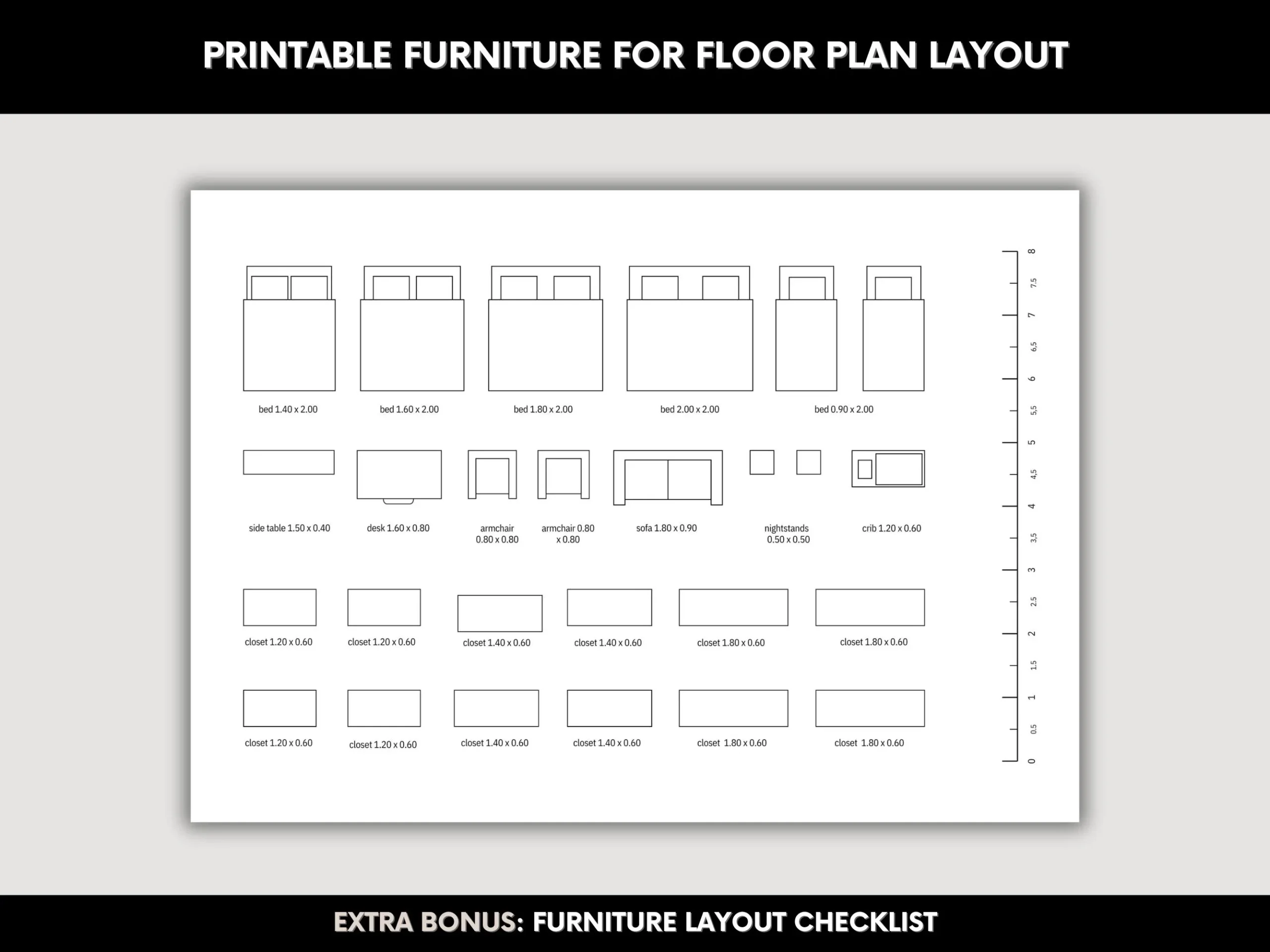 Printable Template Scale Furniture A4 Coloring Page Scale 