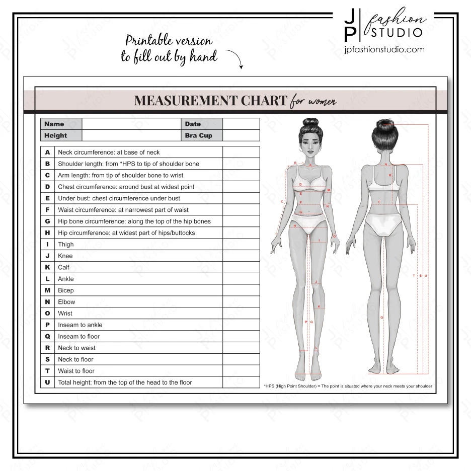 PRINTABLE Women s Body Measurement Sheet Fashion Designer 