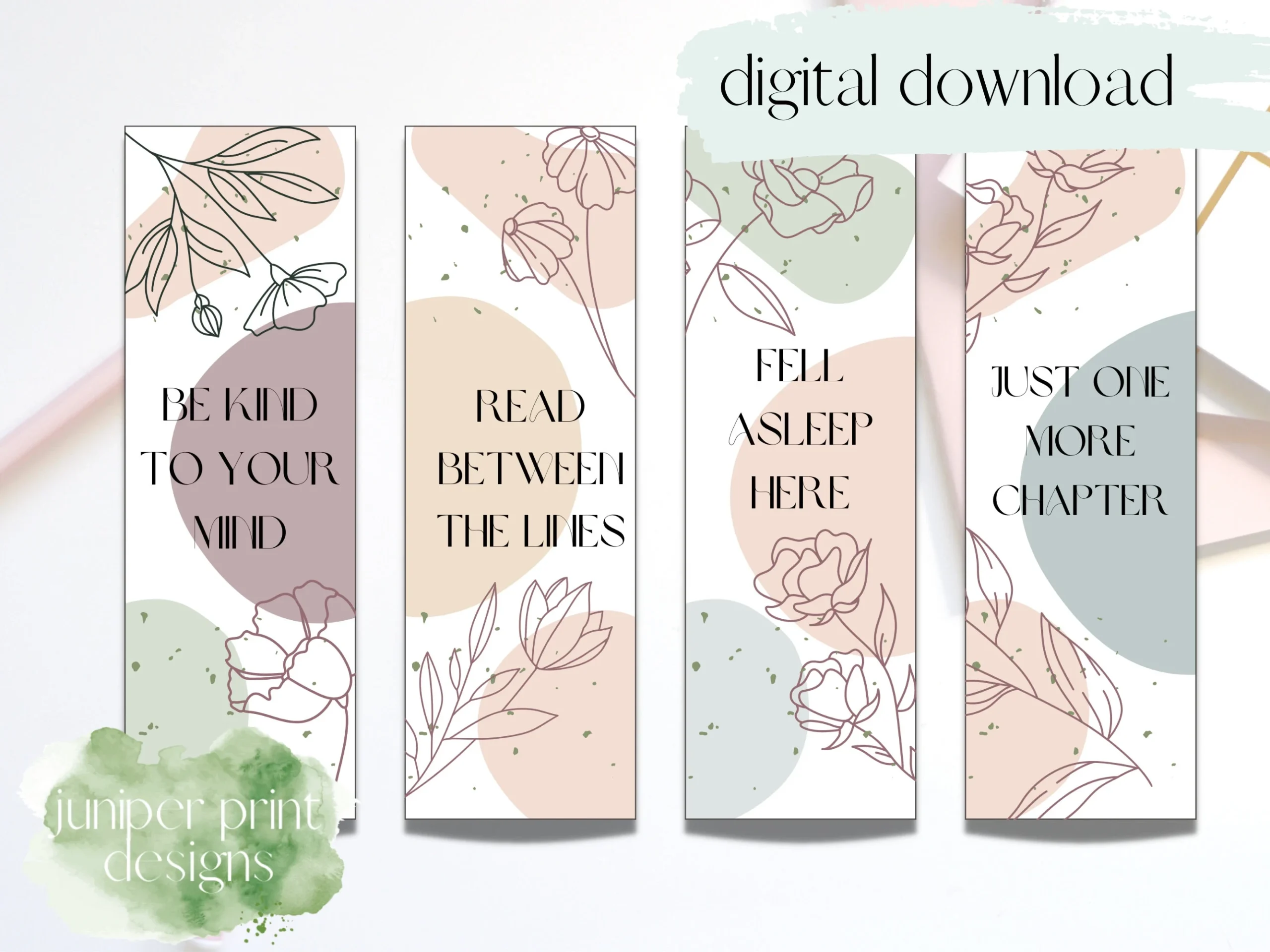 Quote Printable Bookmark Set Download And Print Bookmarks Floral Bookmark Printable Printable Bookmarks With Quotes About Reading