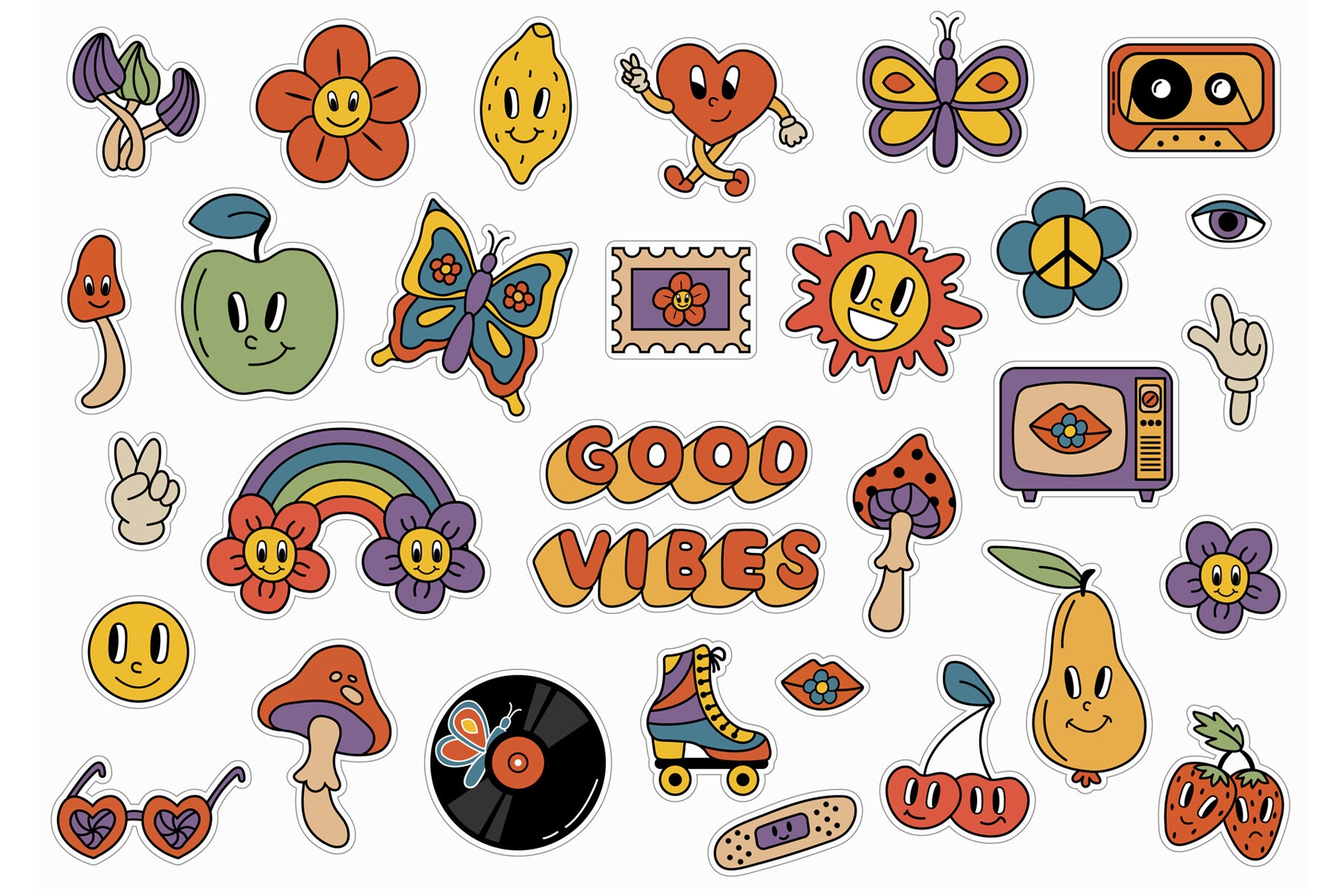 Retro Printable Stickers Cricut Design By HelgaKOV TheHungryJPEG
