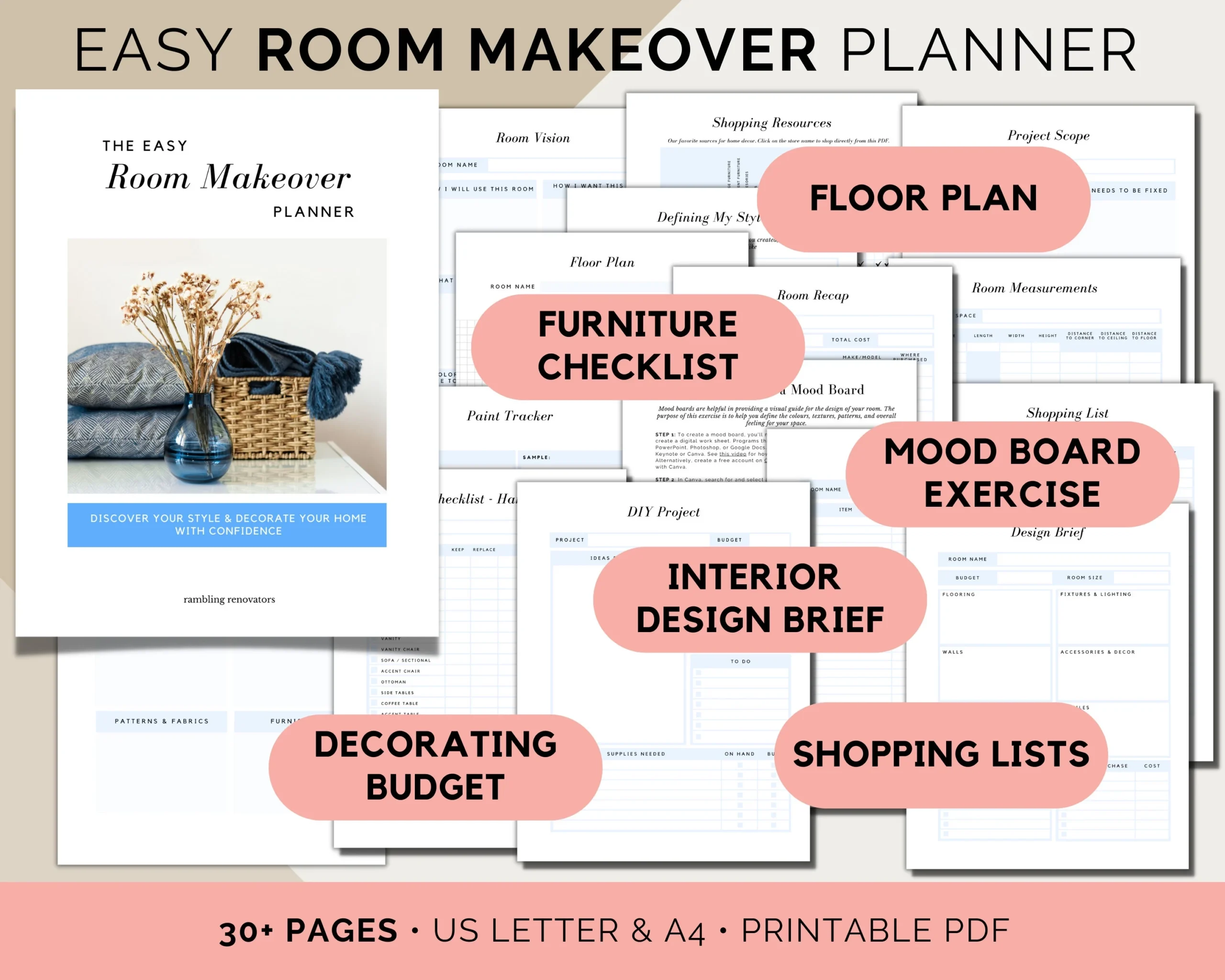 Room Planner Room Makeover Workbook Interior Design Checklist 