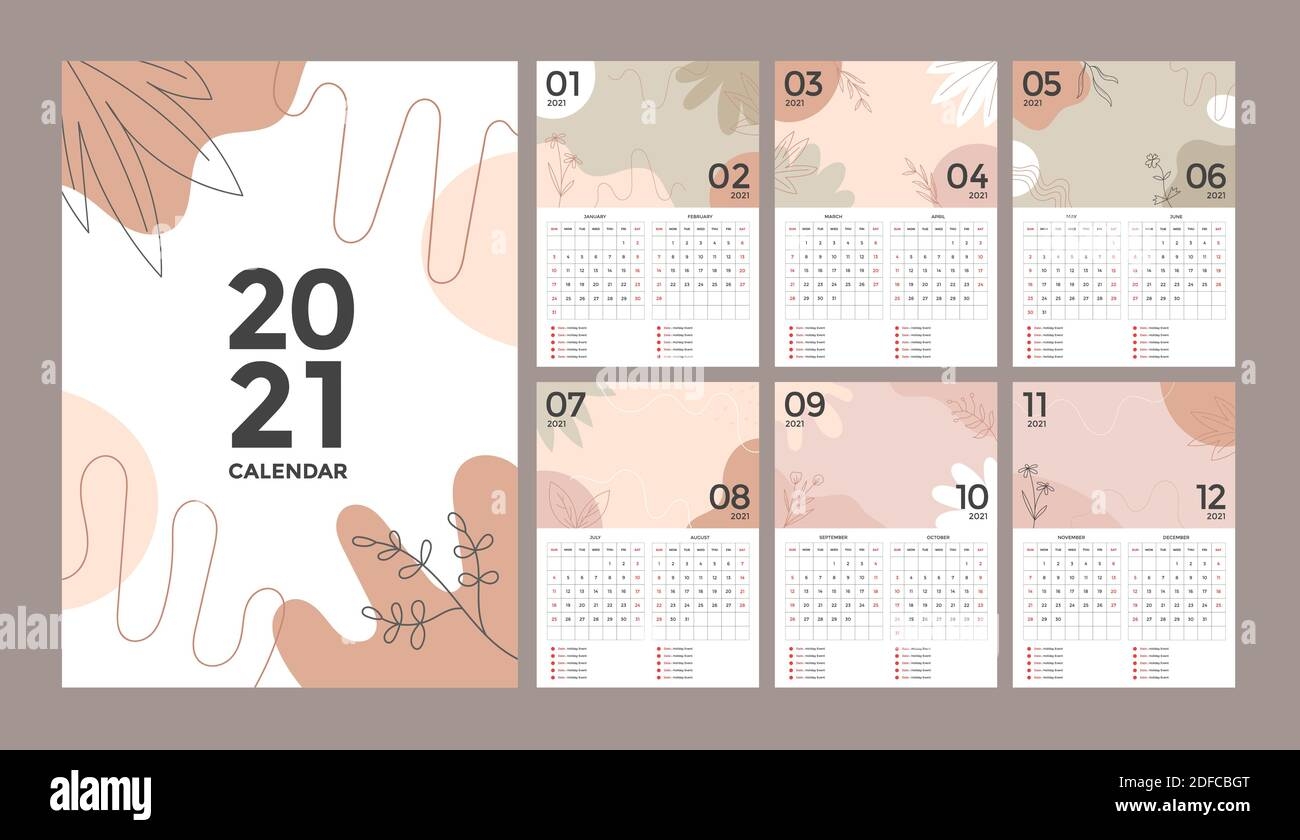 Set Of Abstract Creative Calendar Design Of 2021 Year Vector 