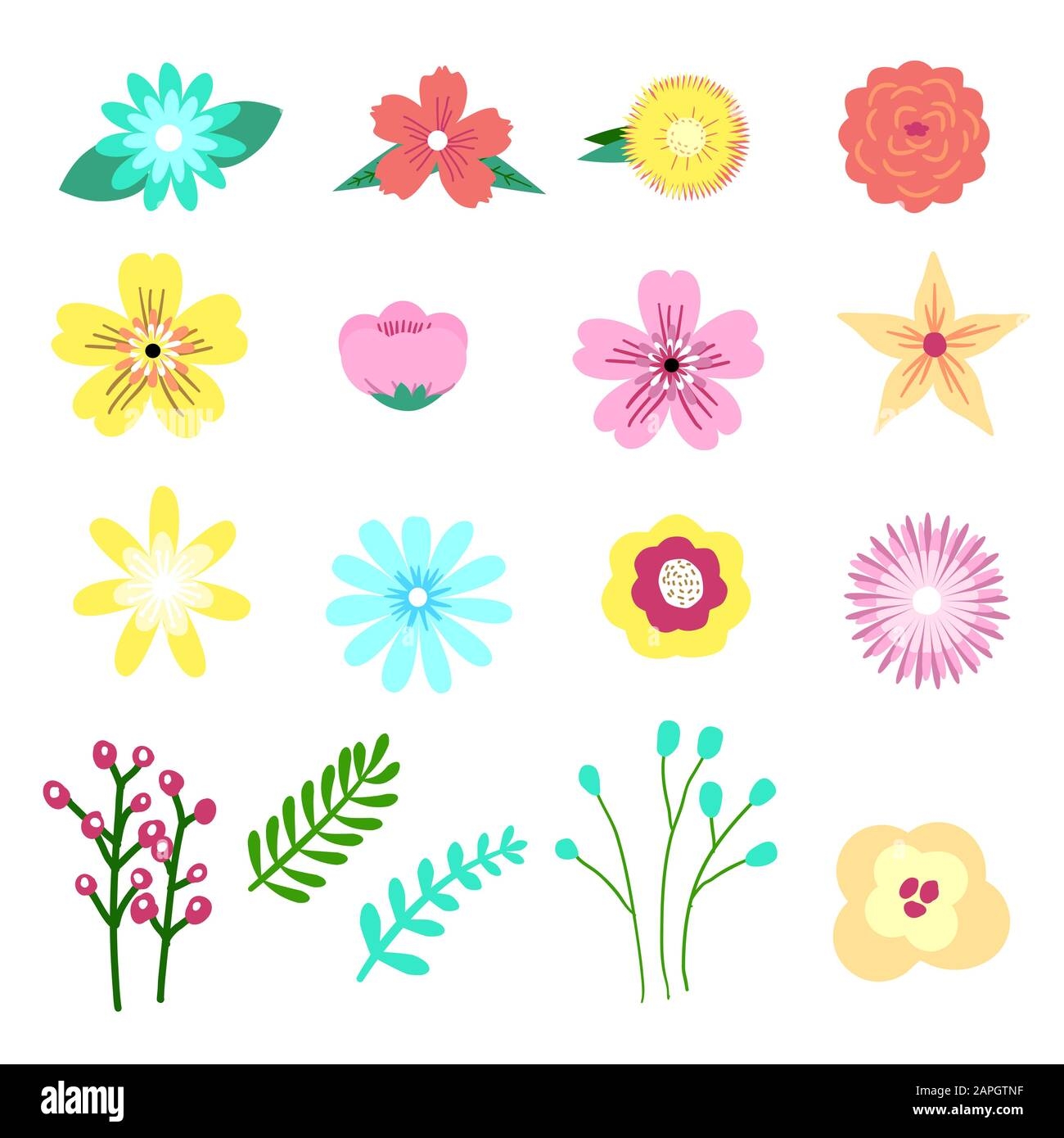 Set Of Adorable Floral Flower Element In Modern Graphic Style 