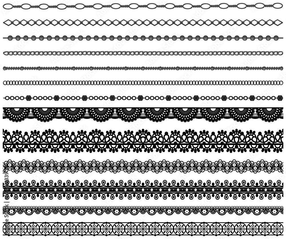 Set Of Different Lace Ribbons With Ornament Black Design Elements 