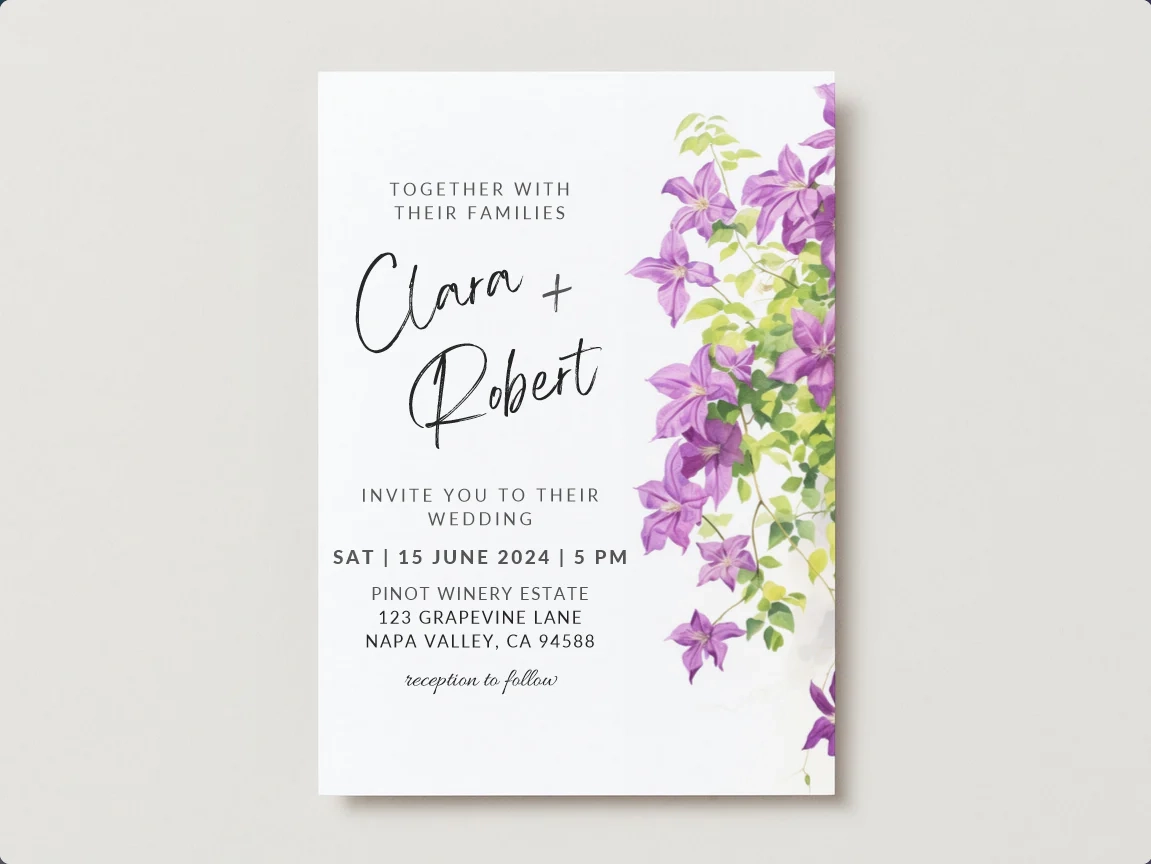 Set Of Printable Wedding Invitation Templates With Purple 