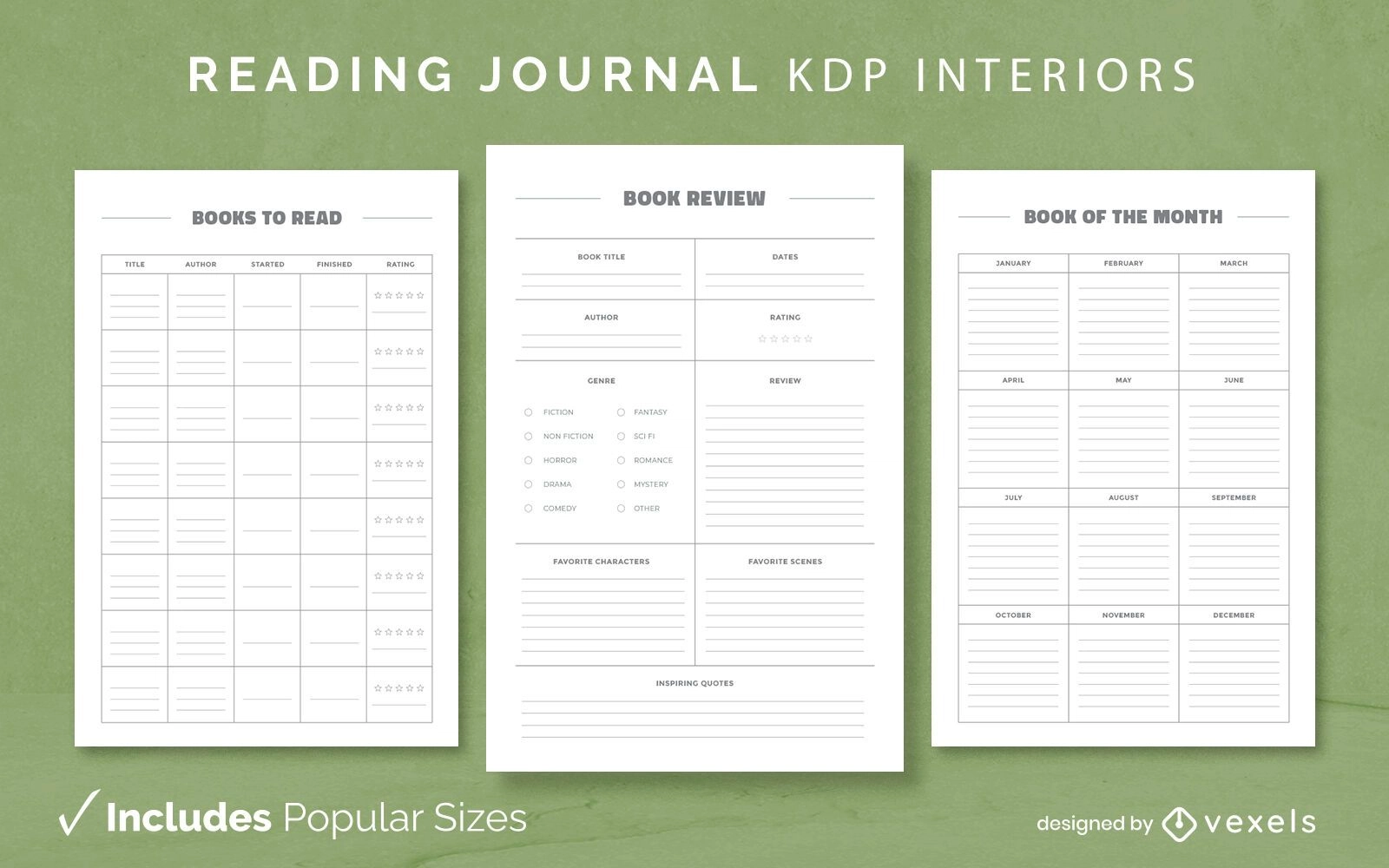 Simple Reading Journal Design Template KDP Vector Download