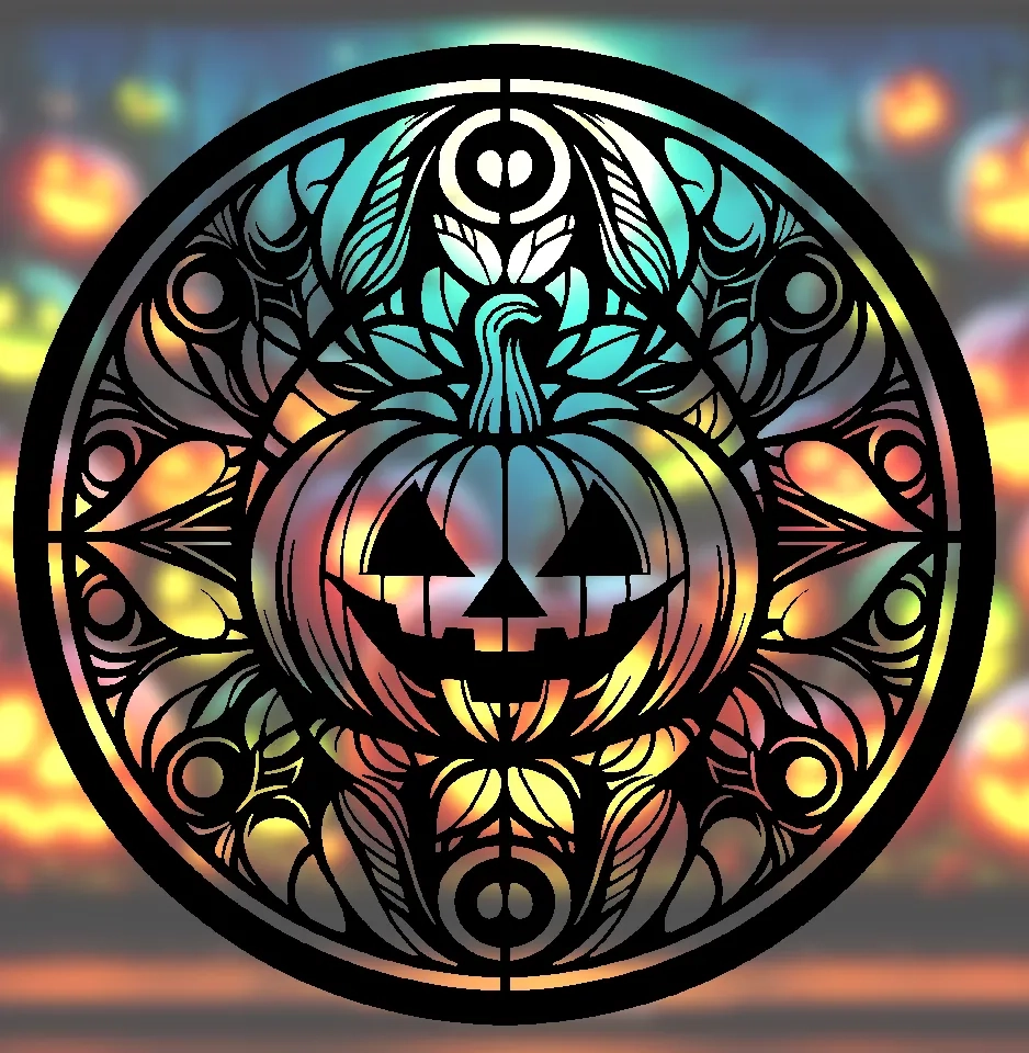 Spooky Halloween Pumpkin Mandala Art 2D Geometric Wall Art 