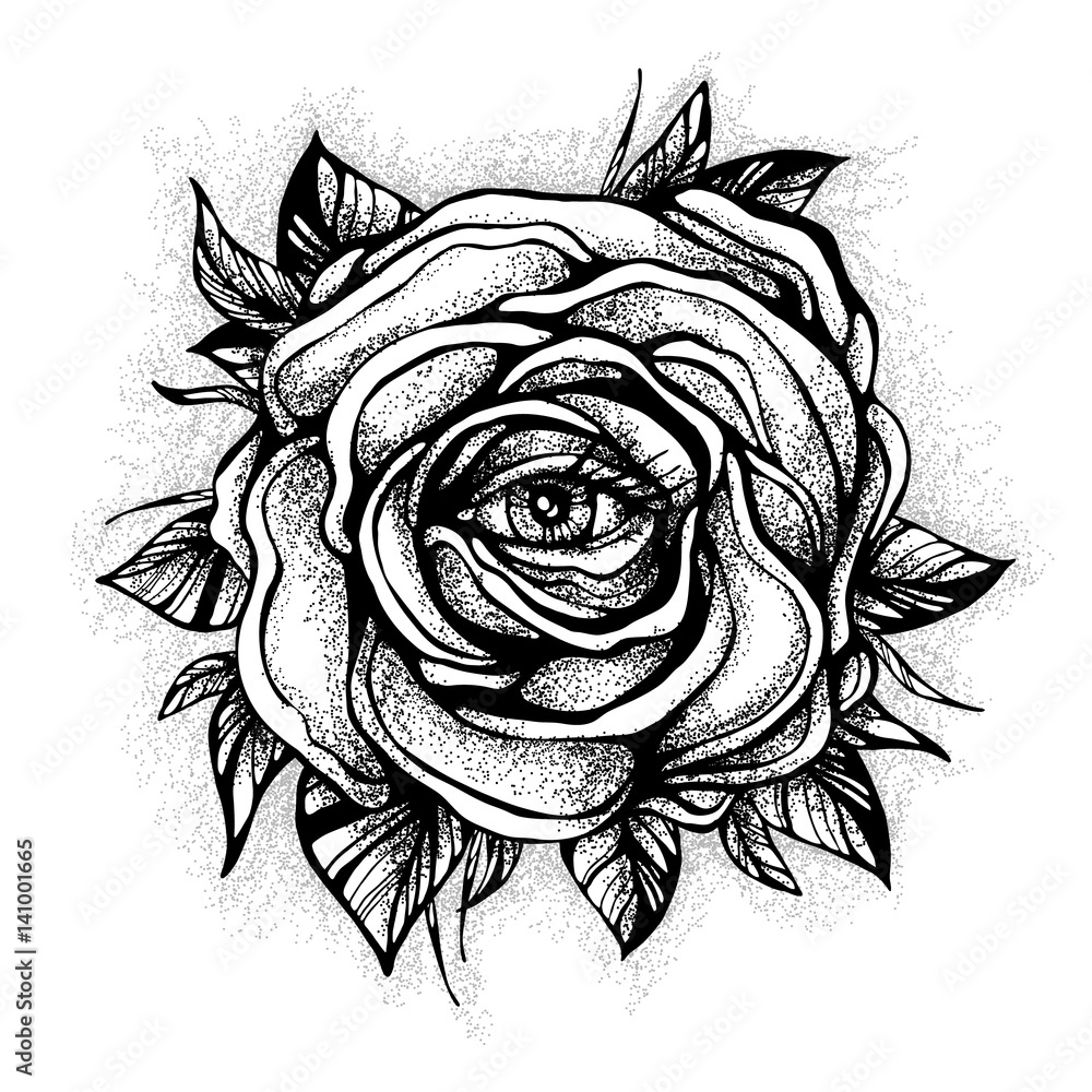 Stock Vektorgrafik Blackwork Tattoo Flash Rose Flower Highly 