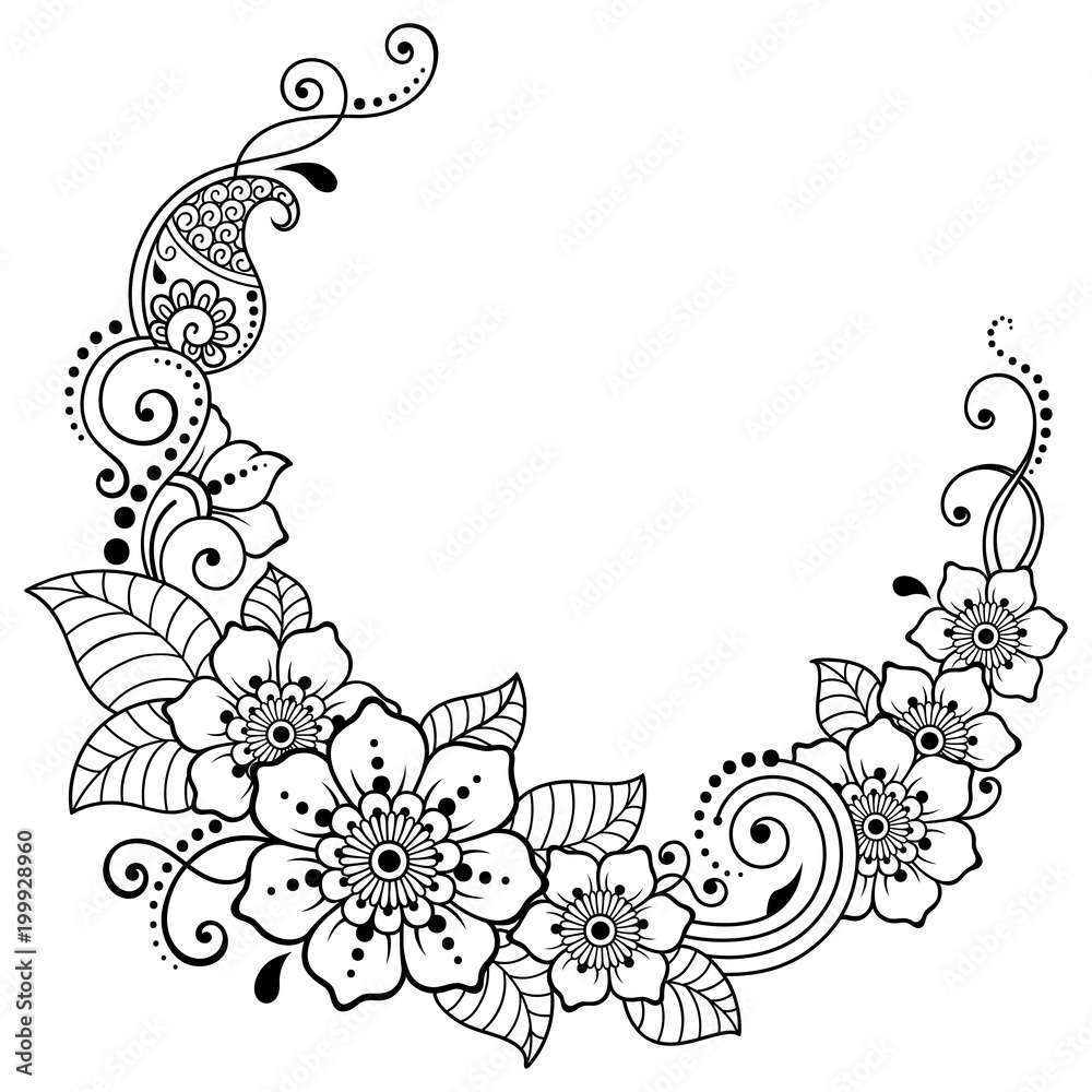 Stock Vektorgrafik Henna Tattoo Flower Template And Border 