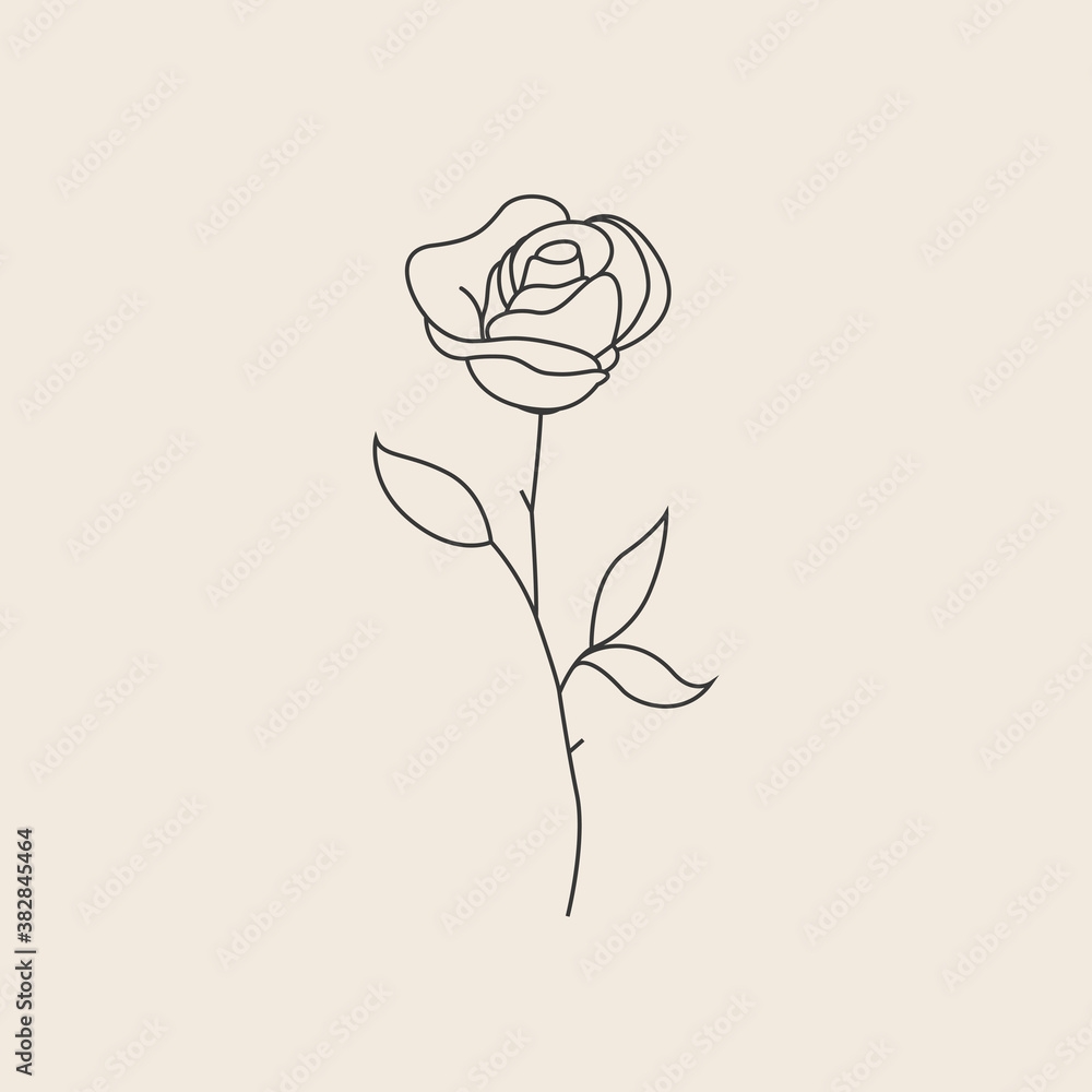 Stock Vektorgrafik Rose Flower Thin Line Sketch Icon Or Logo Or 