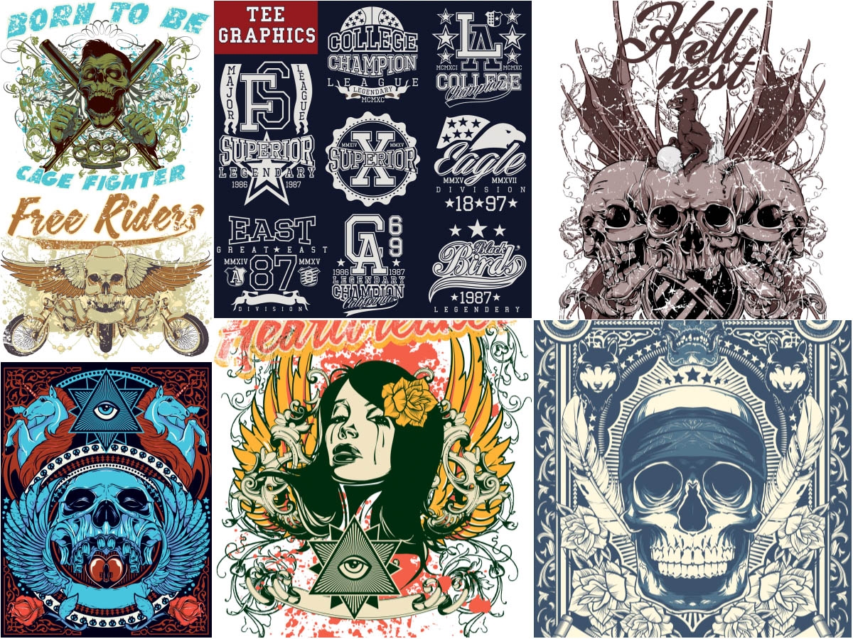 T shirt Designs With Skulls And Other Vector Free Download 