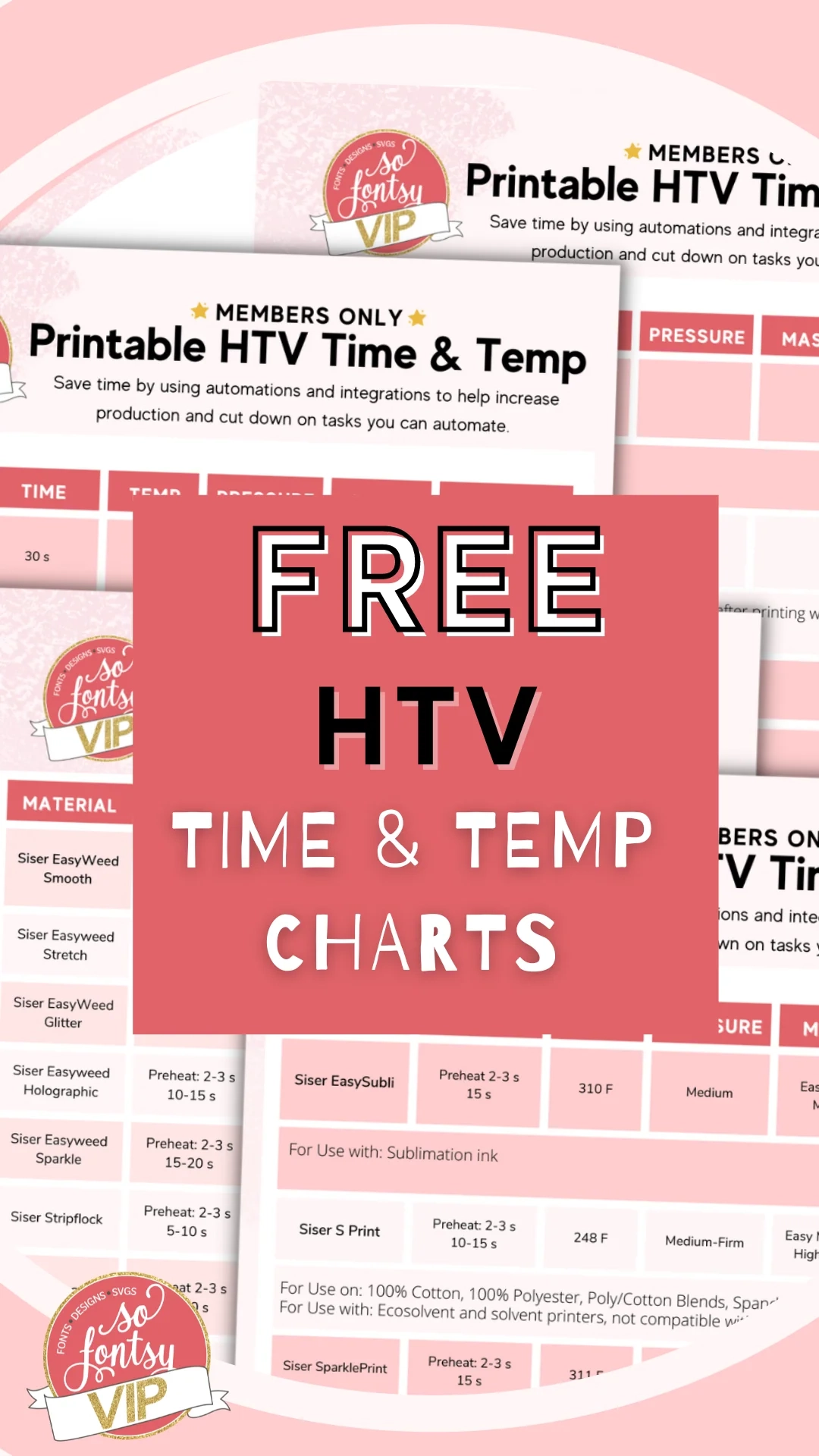 Temperature And Time For HTV Vinyl Free Printable Cheat Sheets 
