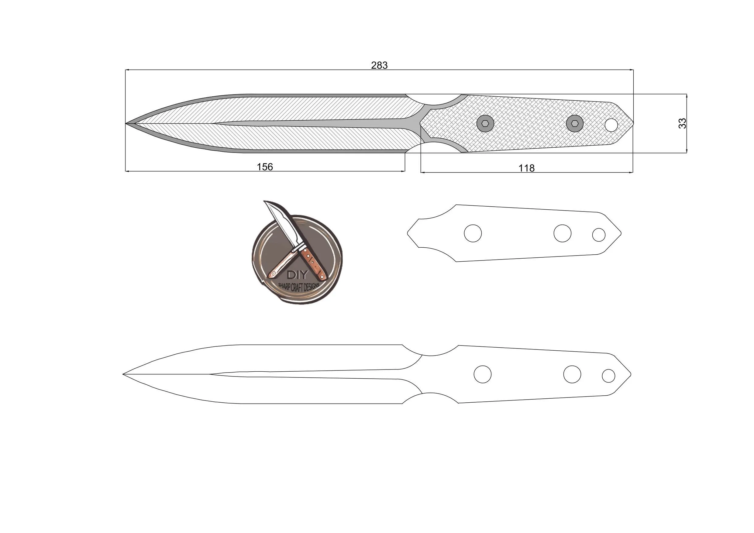 Throwing Knife Template For Diy Knife Makers Pdf Dwg Dxf Digital 
