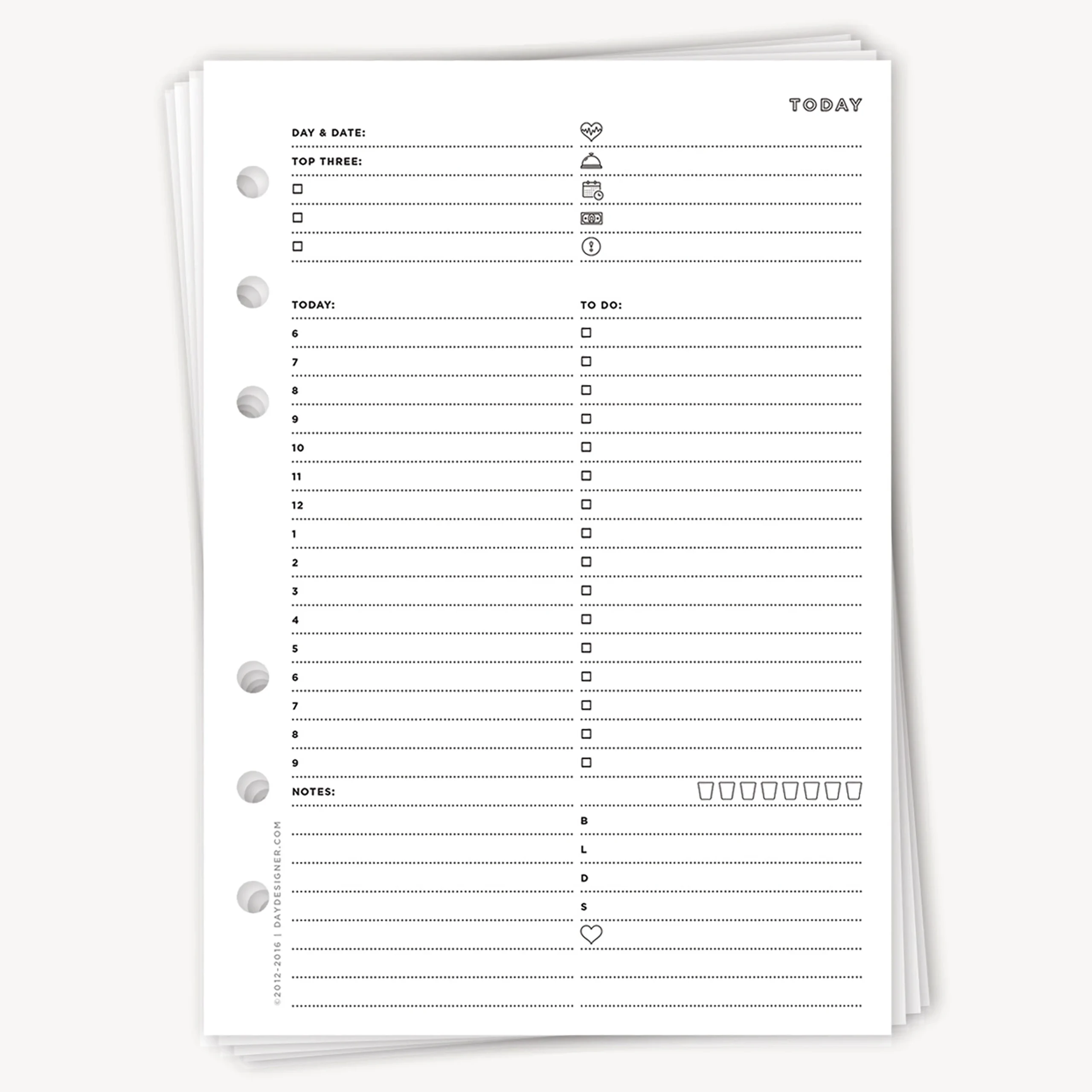 Undated Daily Planning Page A5 Planner Inserts Day Designer
