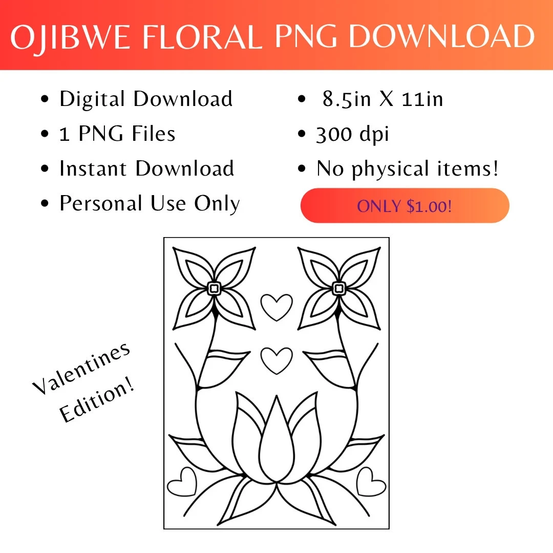 Valentines Edition Printable Ojibwe Floral Coloring Pages By MazinibiiDesigns 1 Pages Native Coloring Page Instant Download