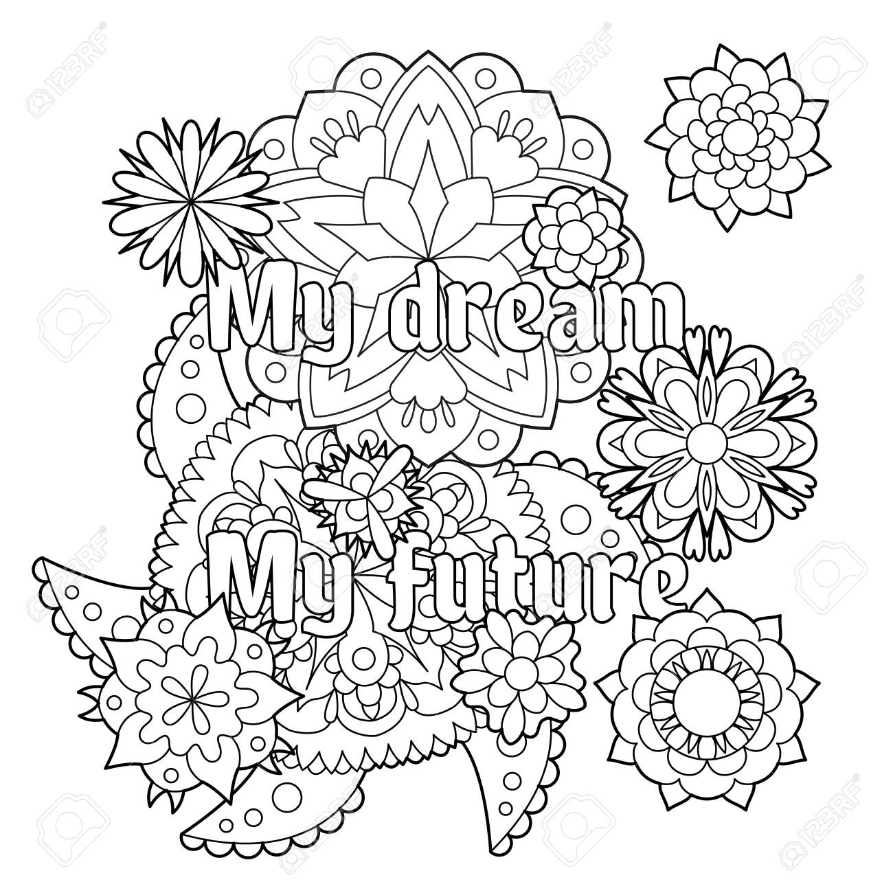 Vector Coloring Book For Adults With Inspiring Quote And Mandala 