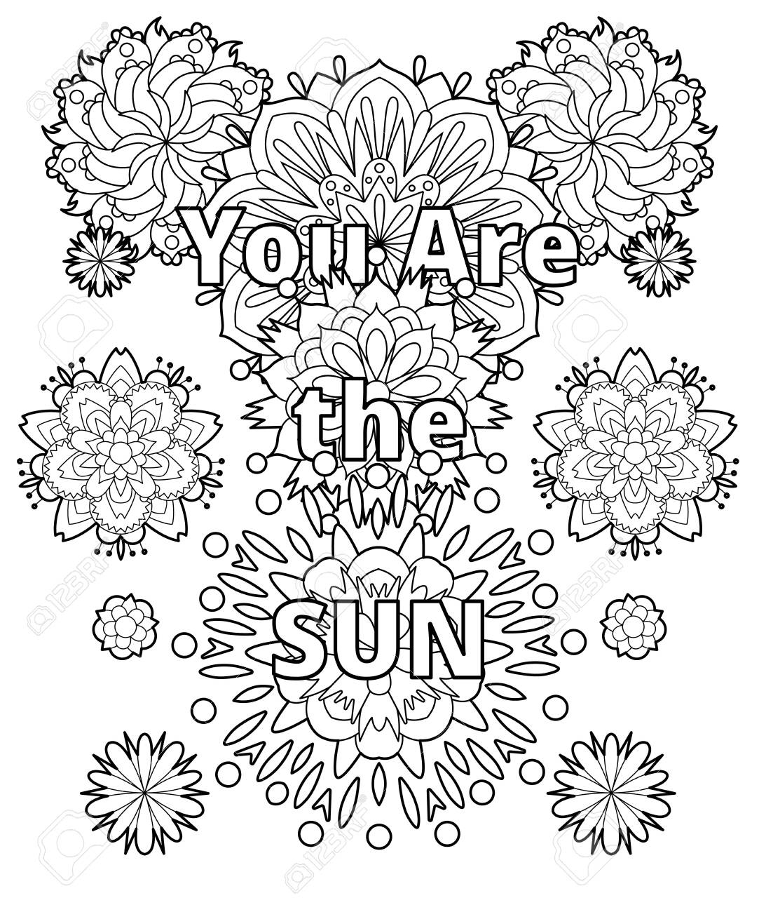 Vector Coloring Book For Adults With Inspiring Quote And Mandala 