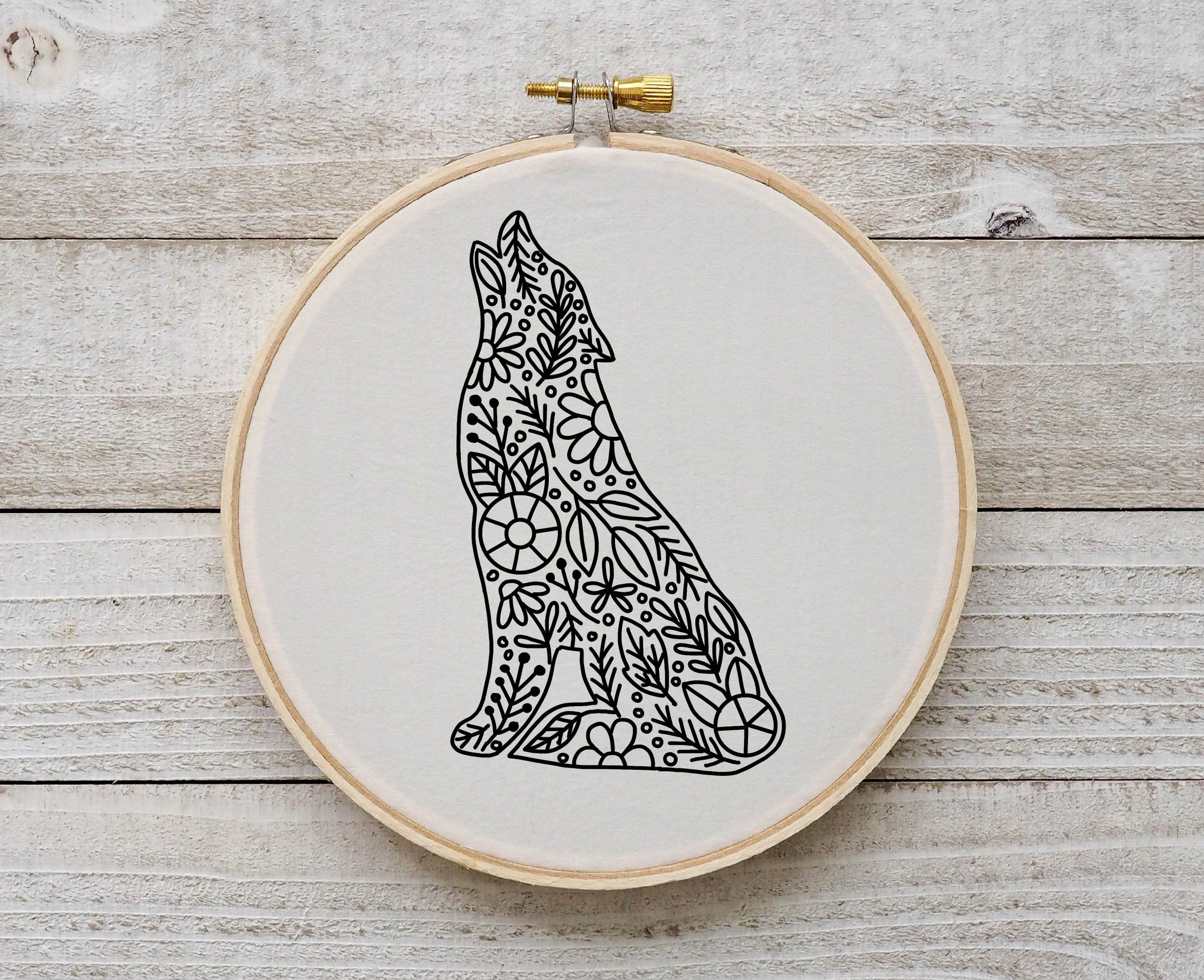 Wolf Embroidery Flower Wolf Embroidery Animal Art Embroidery 